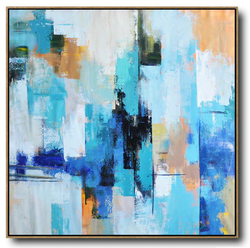 Original Abstract Painting Extra Large Canvas Art,Palette Knife Contemporary Art Canvas Painting,Hand Painted Acrylic Painting Sky Blue,Yellow,White,Blue